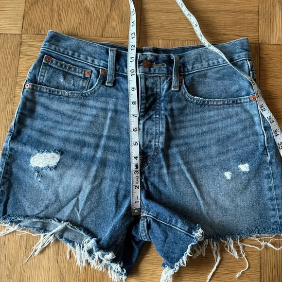 Madewell 25 The Dadjean Short Castlewood Wash Blue Denim Distressed Button Fly - Picture 11 of 13